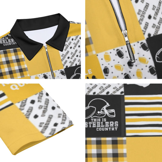 All-Over Print Men's Lapel T-shirt With Neckline Zipper Closure