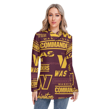 Washington Commanders Women's Long-sleeved Heap-neck Slim Casual Tunic Blouse