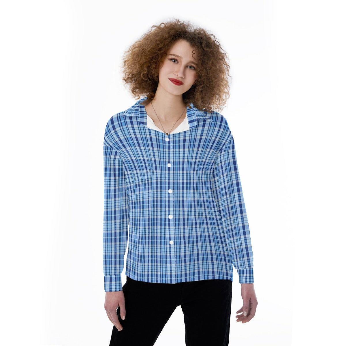 North Carolina Tartan Plaid Tar Heels Blue Women's Satin Shirt