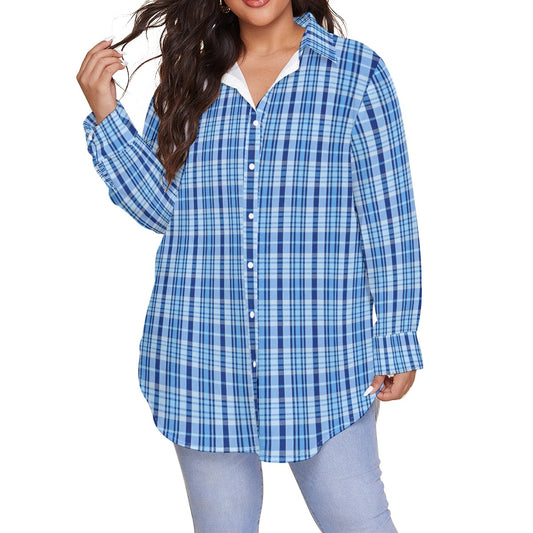 North Carolina Tartan Plaid Tar Heels Blue Women's Shirt With Long Sleeve(Plus Size)