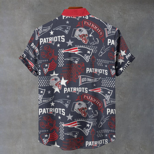 New England Football Game Day All-Over Print Men's Stand Collar Shirt|110GSM Imitation Flax