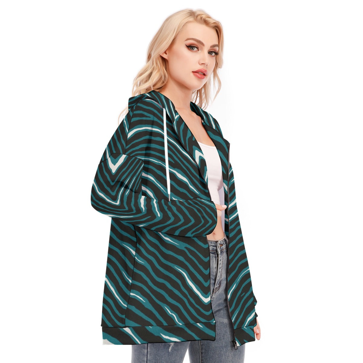 Philadelphia Football Game Day All-Over Print Women's Long Hoodie With Zipper Closure