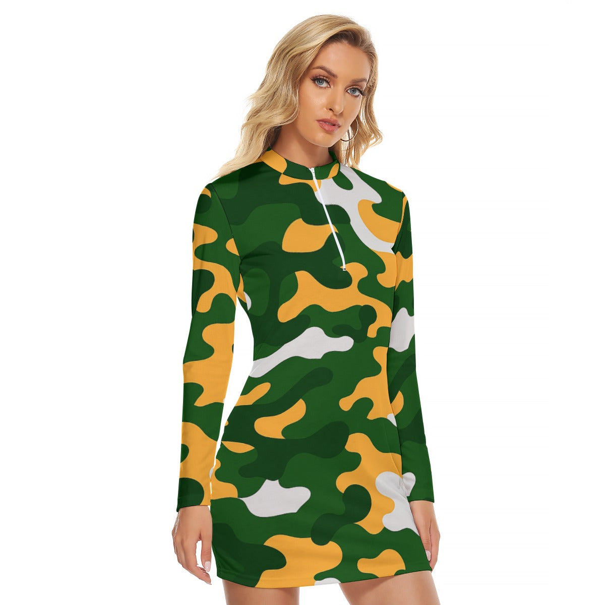 Green Bay Football Game Day All-Over Print Women's Zip Front Tight Dress