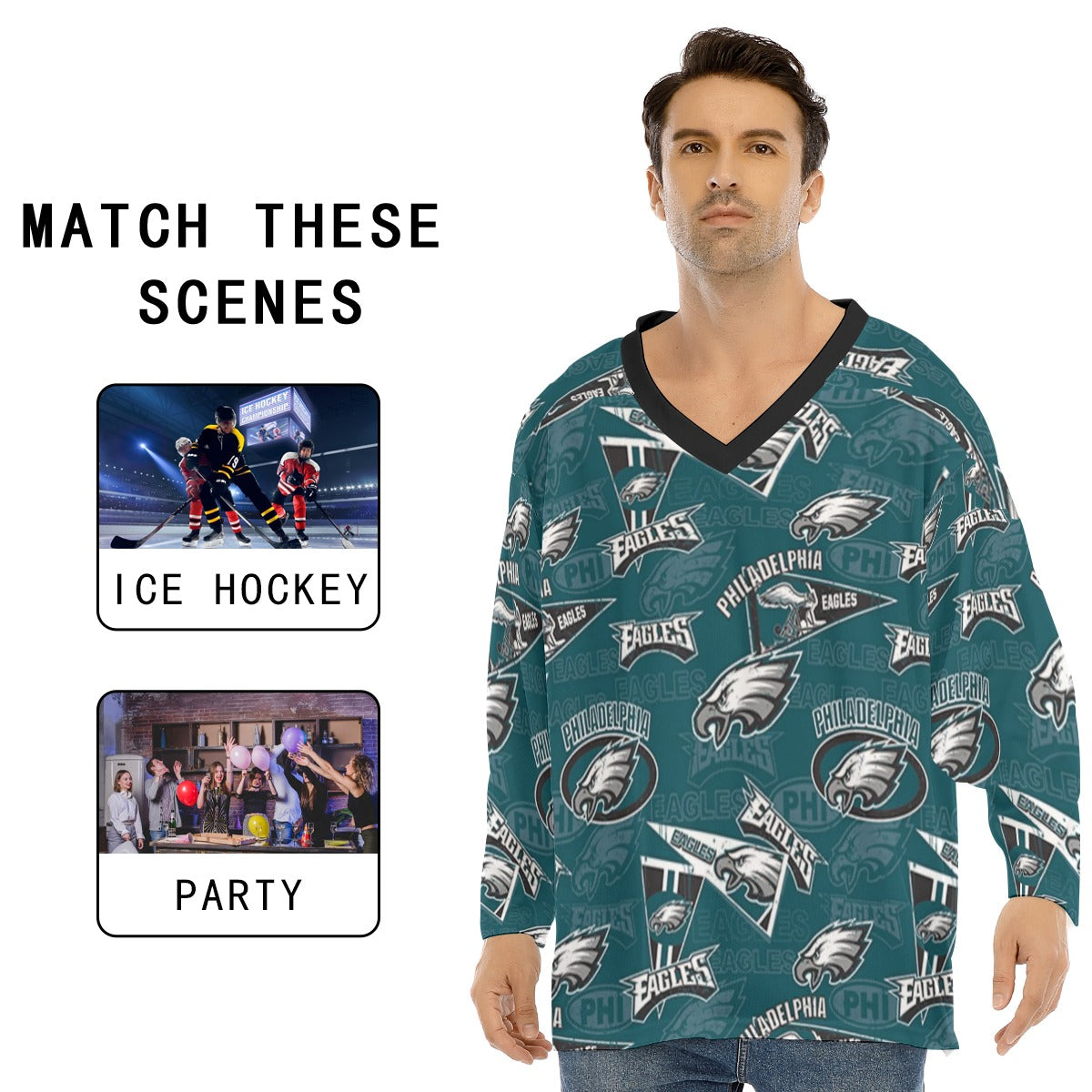Philadelphia Football Game Day All-Over Print Men's V-neck Ice Hockey Jersey