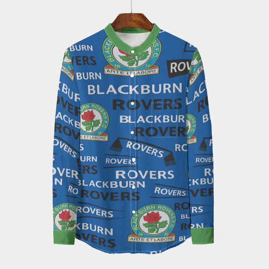 Blackburn Rovers Stand Collar Long Sleeve Shirt – Classic Blue and White Elegance