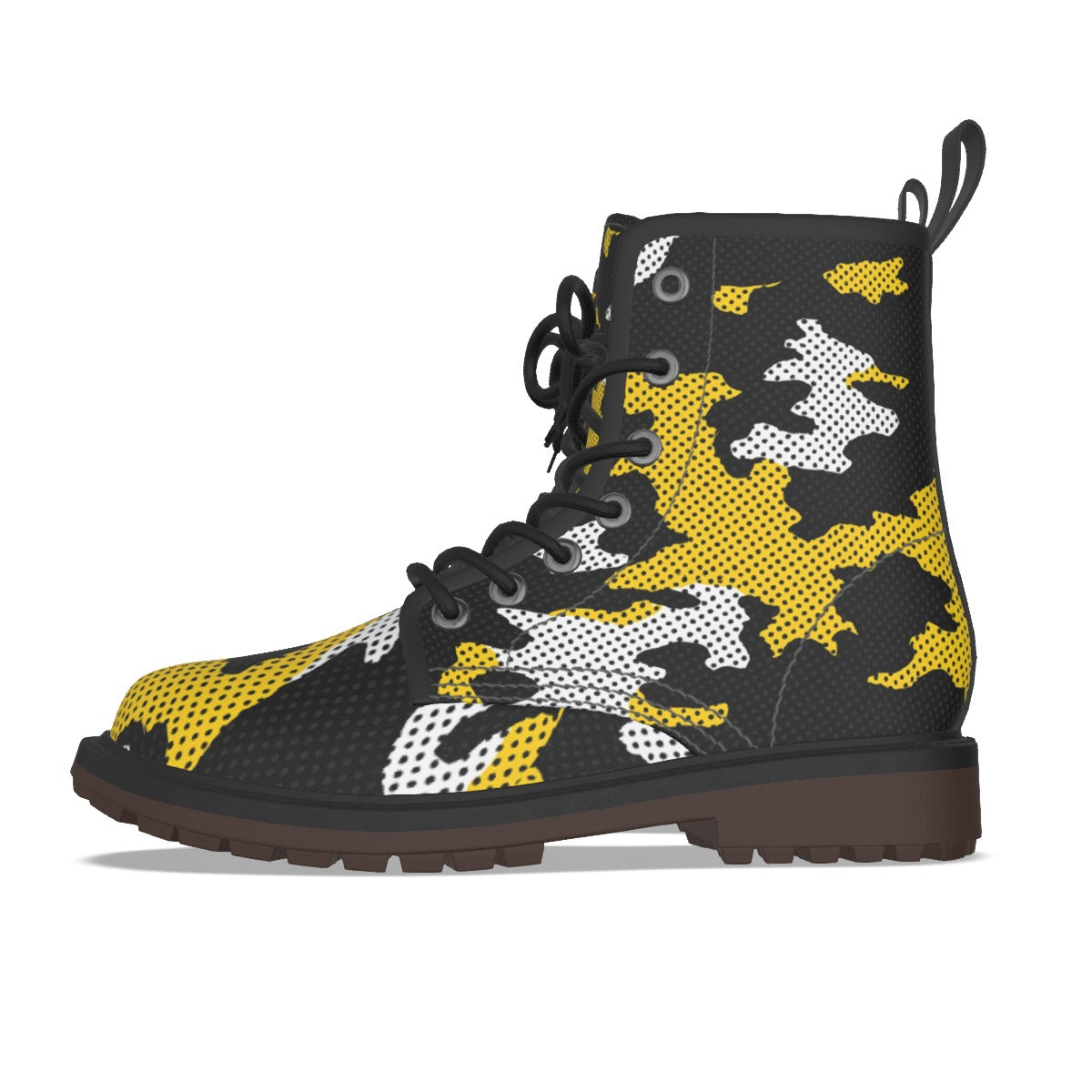 Urban Legend Iowa Black and Gold Camo Martin Short Boots – Hawkeyes-Inspired Streetwear for Game Day