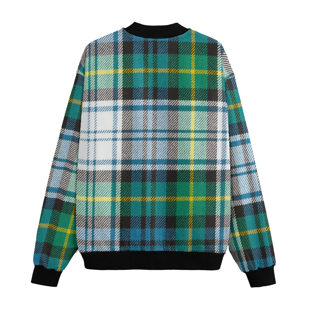 Gordon Dress tartan white green blue yellow stripes Fleece Bomber Jacket