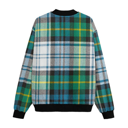 Gordon Dress tartan white green blue yellow stripes Fleece Bomber Jacket
