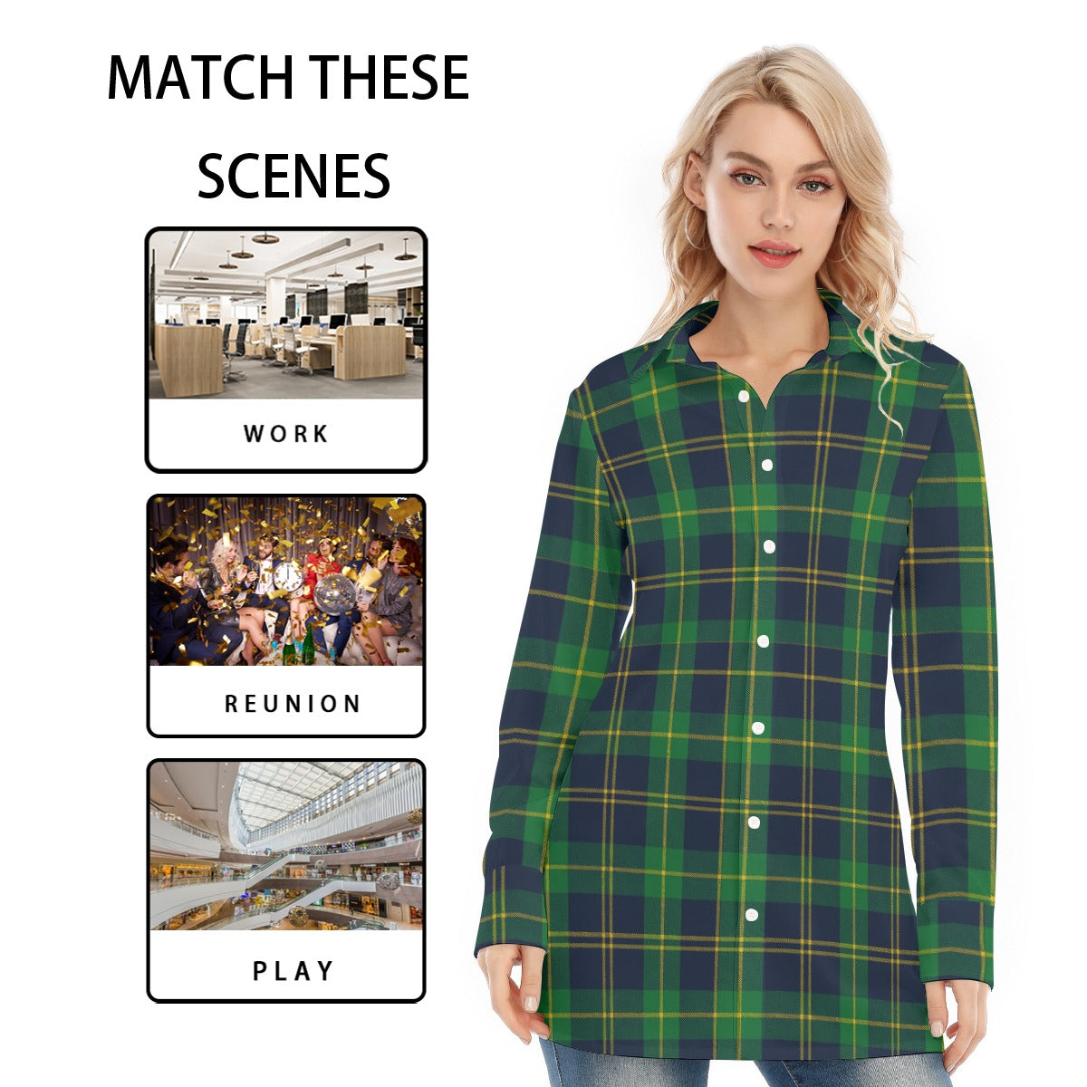 Notre Dame Tartan Plaid Fighting Irish Women's Long Shirt