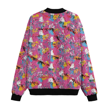 Graffiti Explosion Abstract Pink Seamless Fleece Bomber Jacket – Stylish Urban Streetwear