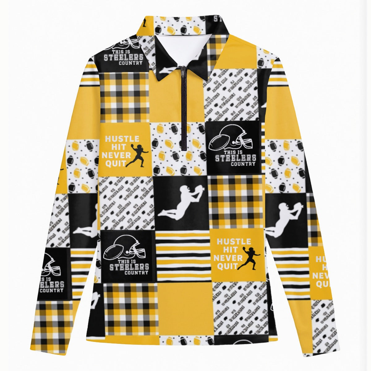 All-Over Print Women's Quarter Zip Sport Shirt With  Long Sleeve