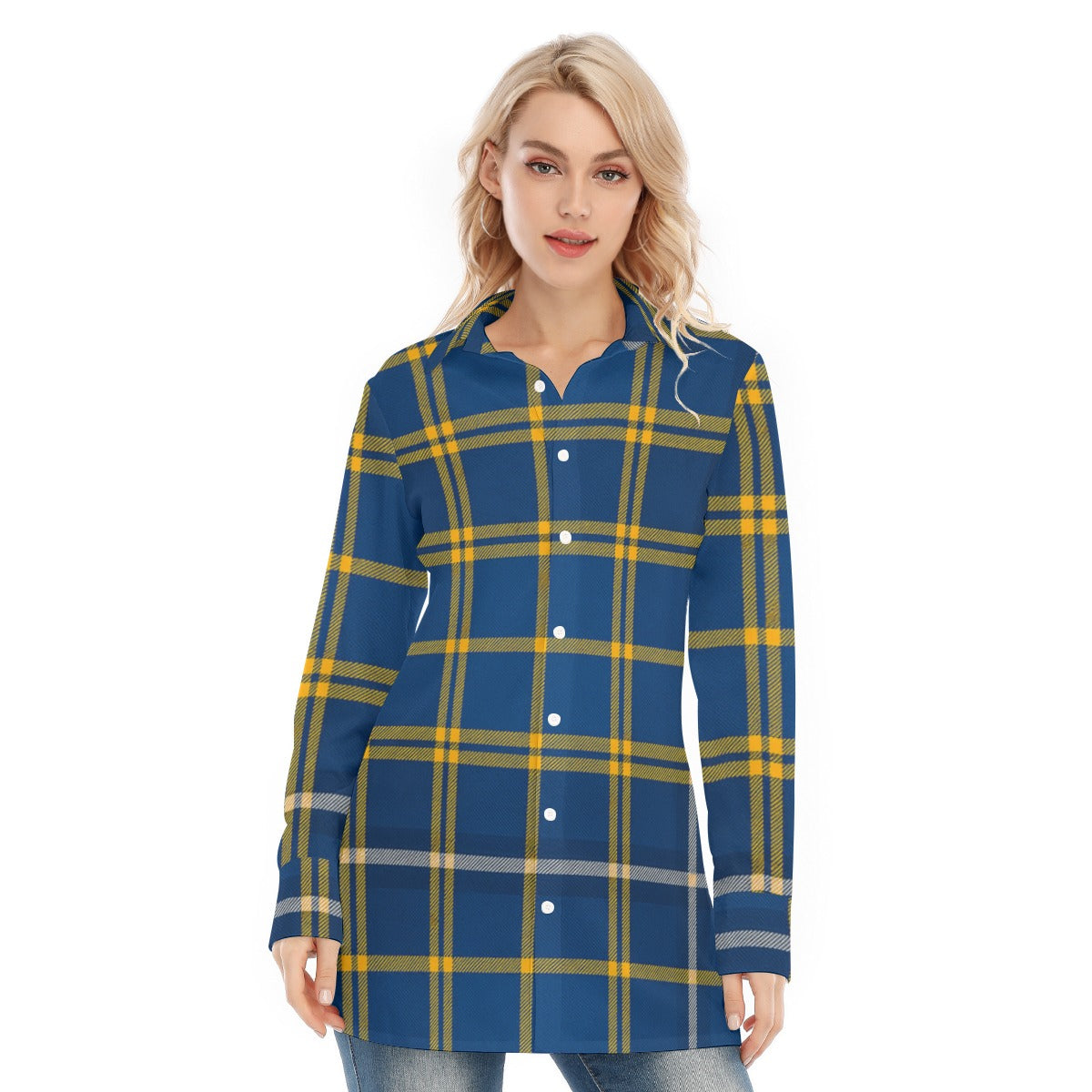 California Los Angeles UCLA Bruins Tartan Plaid  Women's Long Shirt |115GSM Cotton poplin