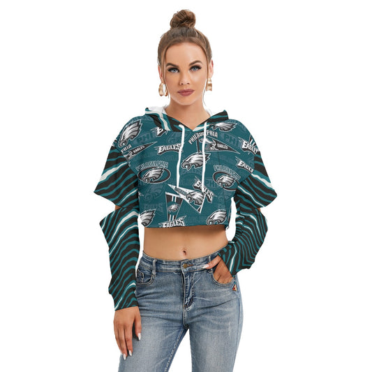 Philadelphia Football Game Day All-Over Print Women's Heavy Fleece Hoodie With Hollow Out Sleeve