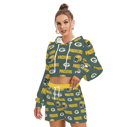 Green Bay Football Game Day All-Over Print Women's Mirco Fleece Hoodie And Shorts Set