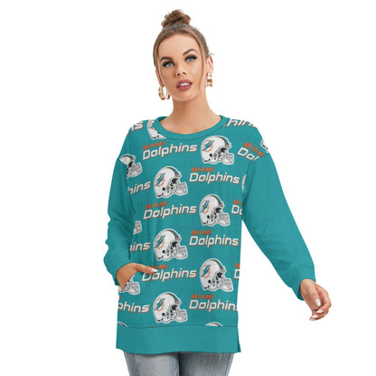 Miami Football Game Day All-Over Print Women's Side Split O-neck Sweatshirt
