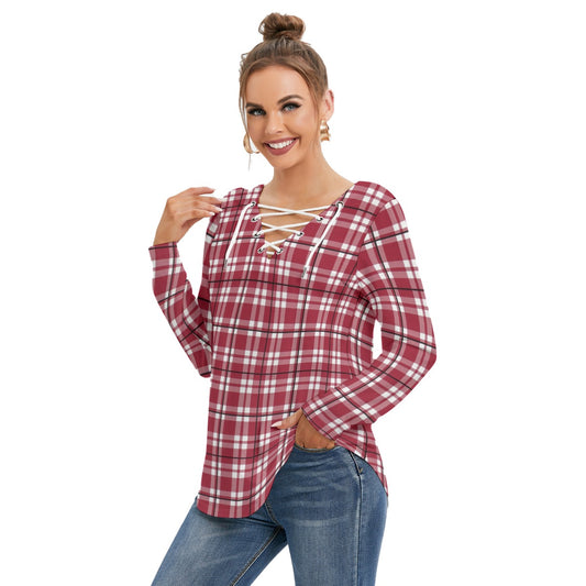 Alabama - Crimson Tide tartan plaid  Women's Long Sleeve Neckline Tie Sweatshirt