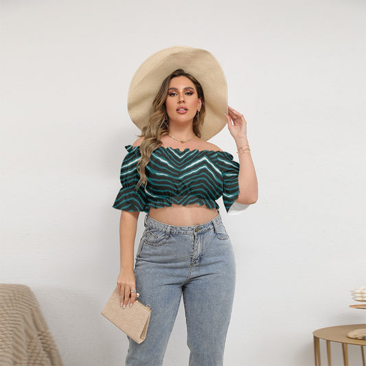 Philadelphia Football Game Day All-Over Print Women's Off-shoulder Cropped Top With Short Puff Sleeve