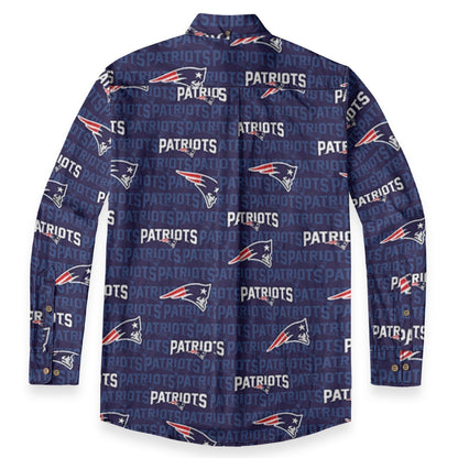 New England Football Game Day All-Over Print Men's Casual Lapel Long Sleeve Shirt|125GSM Cotton