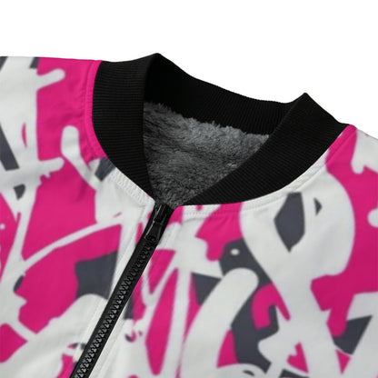 Wildstyle Graffiti Pink Black White Urban Art Fleece Bomber Jacket
