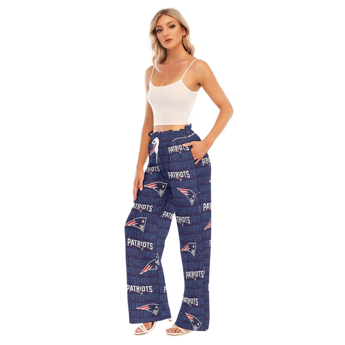 New England Football Game Day All-Over Print Women's Waist Fungus Edge Wide-leg Pants