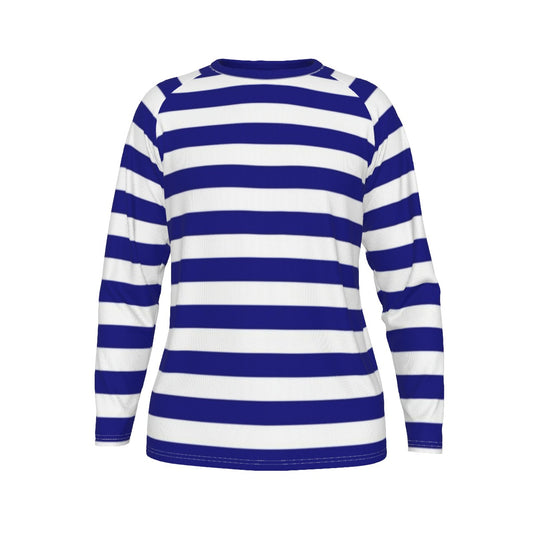 Blue and white striped long-sleeve shirt on a white background