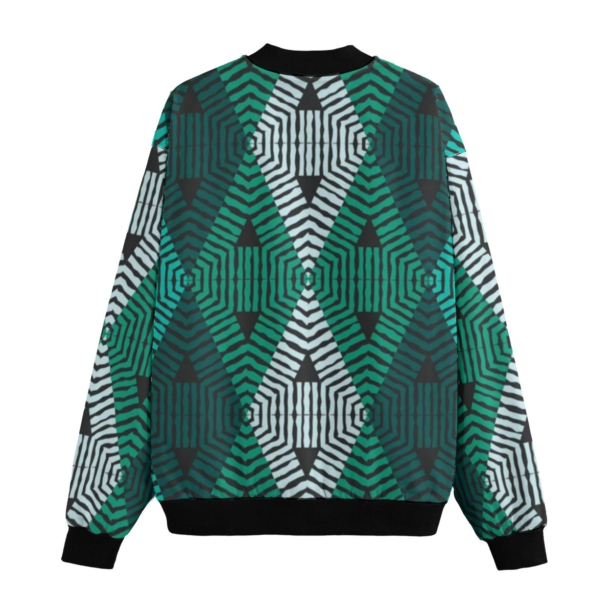 BoomBox Vibes Green White Boho Lace Fleece Bomber Jacket – Ethnic Seamless Streetwear