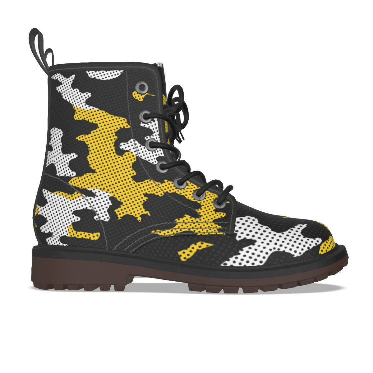 Urban Legend Iowa Black and Gold Camo Martin Short Boots – Hawkeyes-Inspired Streetwear for Game Day