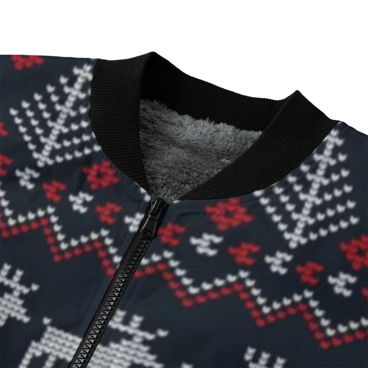 Urban Legend Snow Inspired Pattern Knitted Christmas and New Year Fleece Bomber Jacket