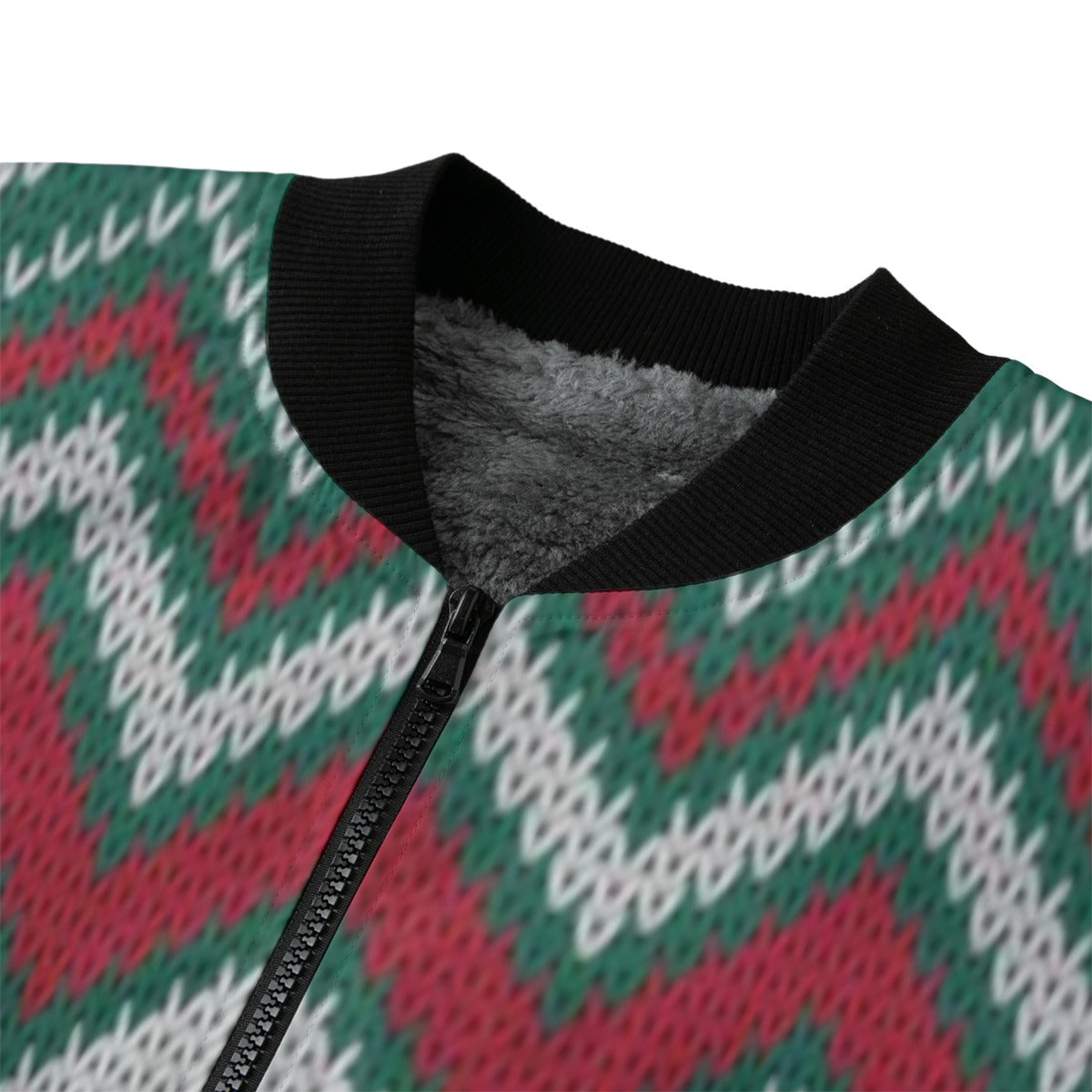 Urban Legend Snow Inspired Knitted Pattern Seamless Fabric Christmas Fleece Bomber Jacket