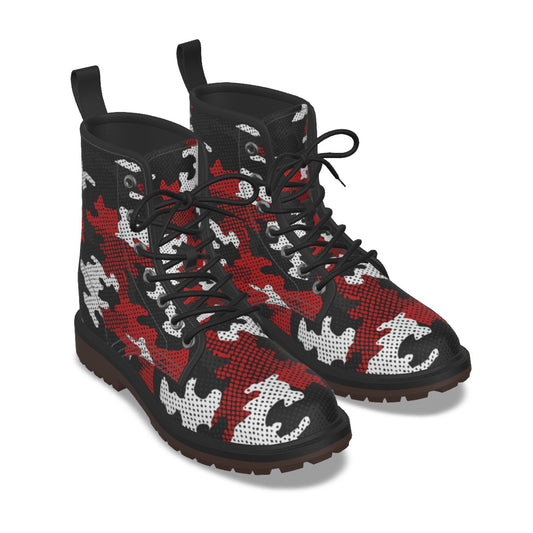 Urban Legend Utah Red, Black, and White Camo Martin Short Boots – Utes-Inspired Streetwear for Game