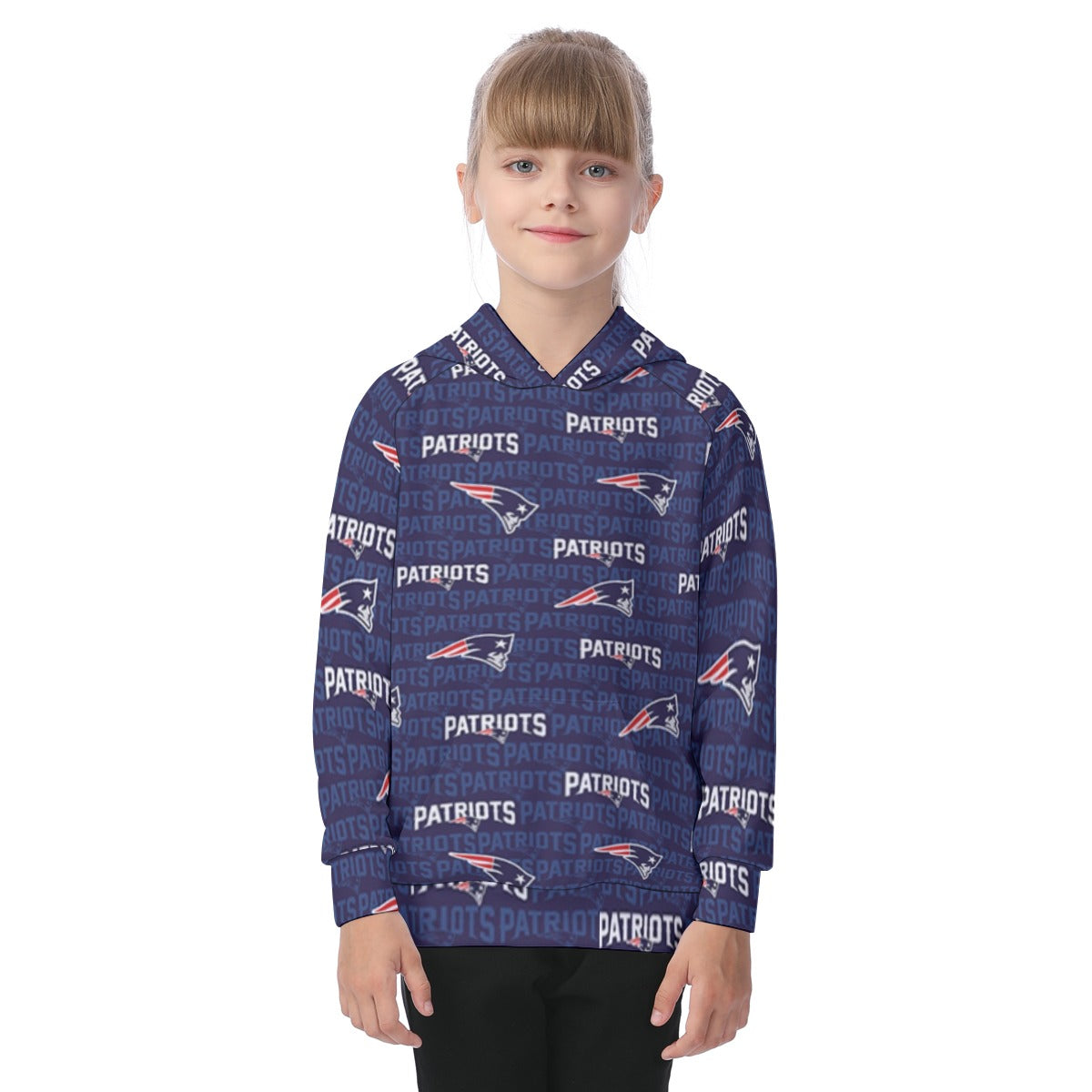 New England Football Game Day All-Over Print Kid's Raglan Pullover Hoodie