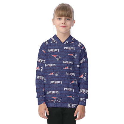 New England Football Game Day All-Over Print Kid's Raglan Pullover Hoodie