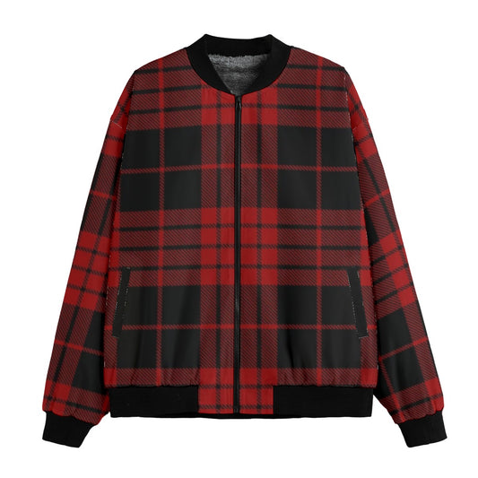 Wallace – black and red with strong contrast tartan Fleece Bomber Jacket