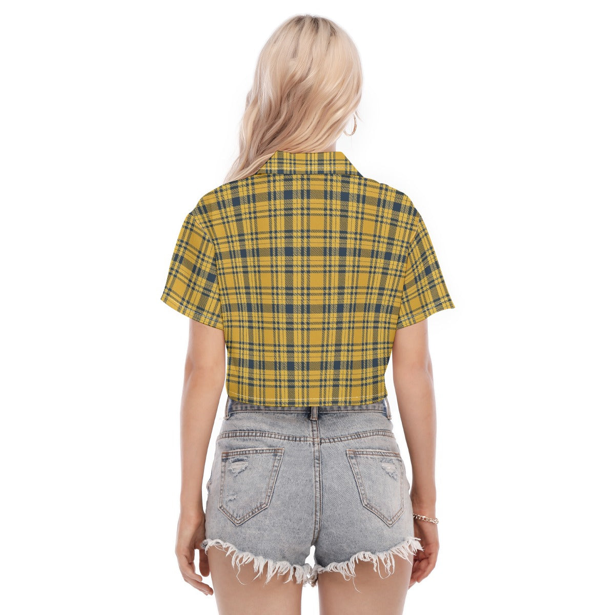 Georgia Yellow Jackets Tartan Plaid Women's Cropped Shirt