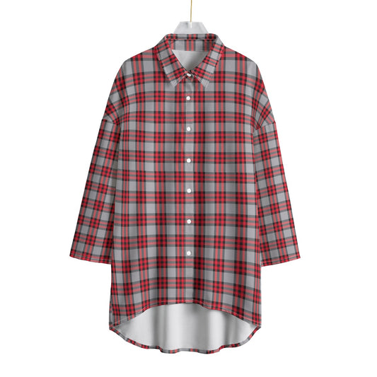 Ohio State Tartan Plaid Buckeyes Women's Chiffon Shirt With Elbow Sleeve