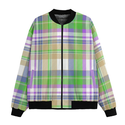 Isle of Skye – purple green and white tartan Fleece Bomber Jacket