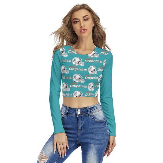 Miami Football Game Day All-Over Print Women's Round Neck Crop Top T-Shirt
