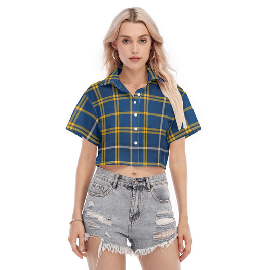 California Los Angeles UCLA Bruins Tartan Plaid  Women's Cropped Shirt