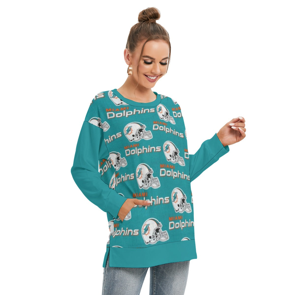 Miami Football Game Day All-Over Print Women's Side Split O-neck Sweatshirt