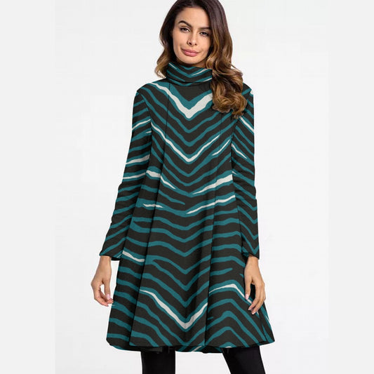 Philadelphia Football Game Day All-Over Print Women's High Neck Dress With Long Sleeve