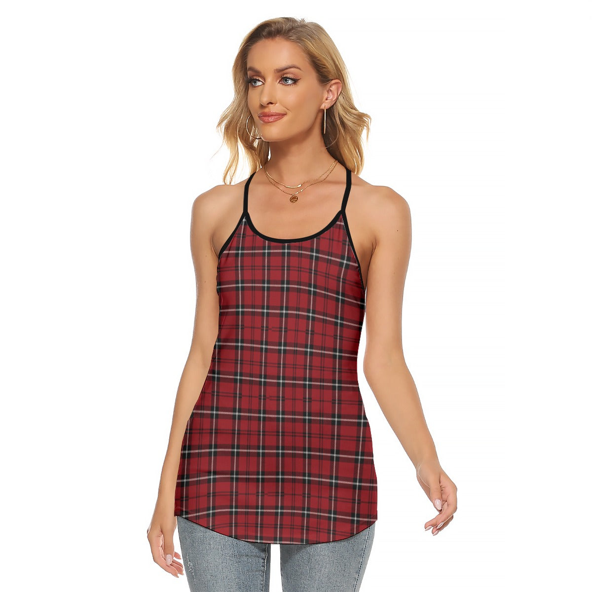 Alabama Tartan plaid Women's Criss-Cross Open Back Tank Top