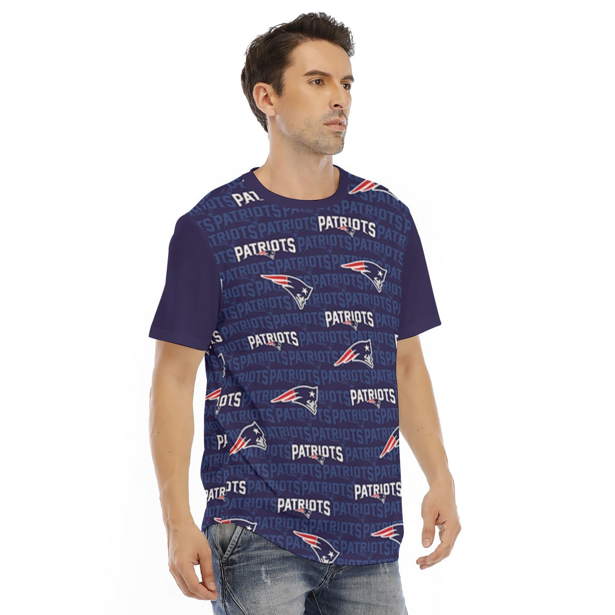 New England Football Game Day All-Over Print Men's Short Sleeve Rounded Hem T-shirt