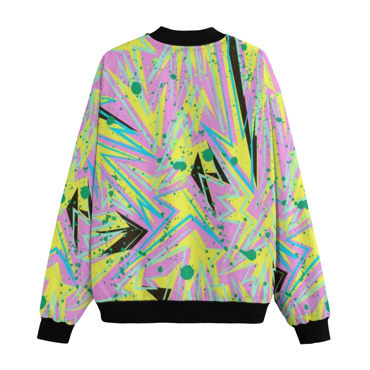 Graffiti Explosion Abstract Pink Yellow Seamless Fleece Bomber Jacket – Urban Streetwear Style