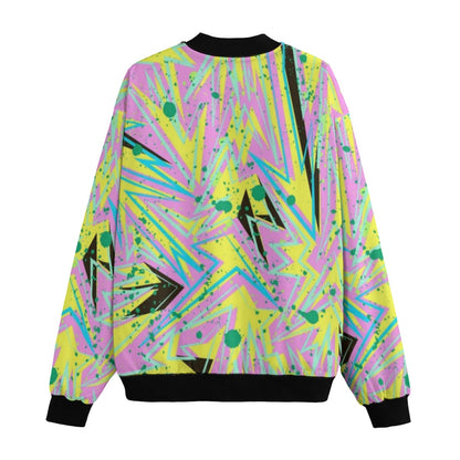 Graffiti Explosion Abstract Pink Yellow Seamless Fleece Bomber Jacket – Urban Streetwear Style