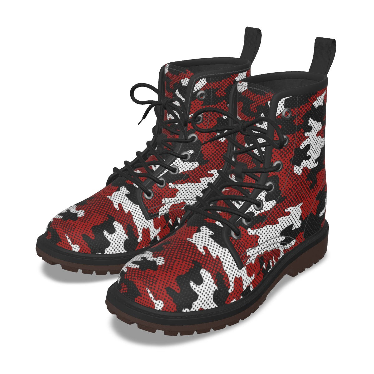Urban Legend New Mexico Red, Silver, and Black Camo Martin Short Boots – Lobos-Inspired Streetwear f
