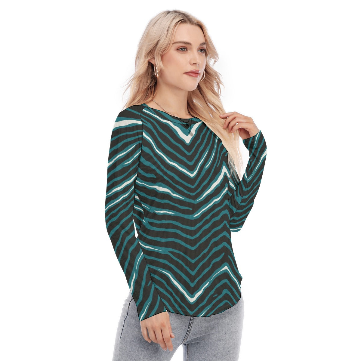 Philadelphia Football Game Day All-Over Print Women's Raglan Sleeves U-Shaped Hem Long Sleeves Blouse