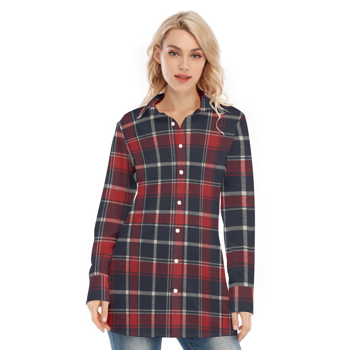 Mississippi Tartan Plaid Ole Miss Rebels Women's Long Shirt |115GSM Cotton poplin