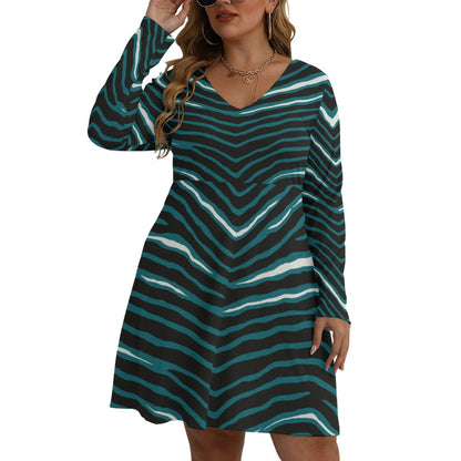 Philadelphia Football Game Day All-Over Print Women's V-neck Long Sleeve Dress(Plus Size)