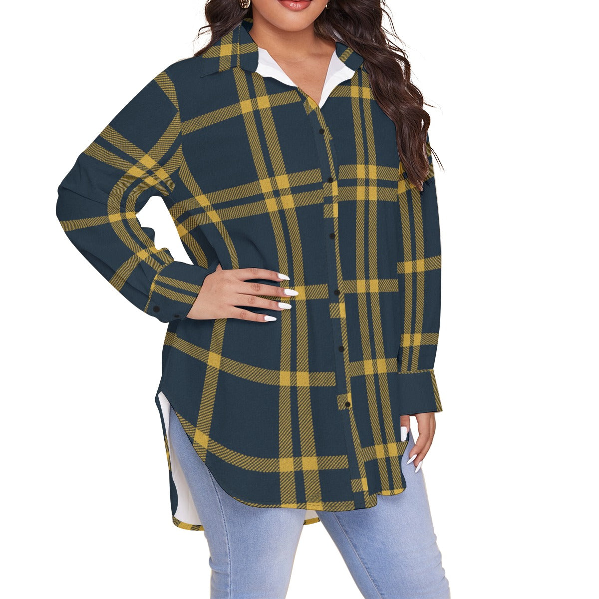 California UC Berkeley Golden Bears Tartan Plaid  Women's Shirt With Long Sleeve(Plus Size)