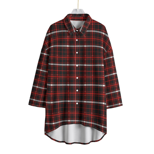 Nebraska Tartan Plaid Cornhuskers Women's Chiffon Shirt With Elbow Sleeve